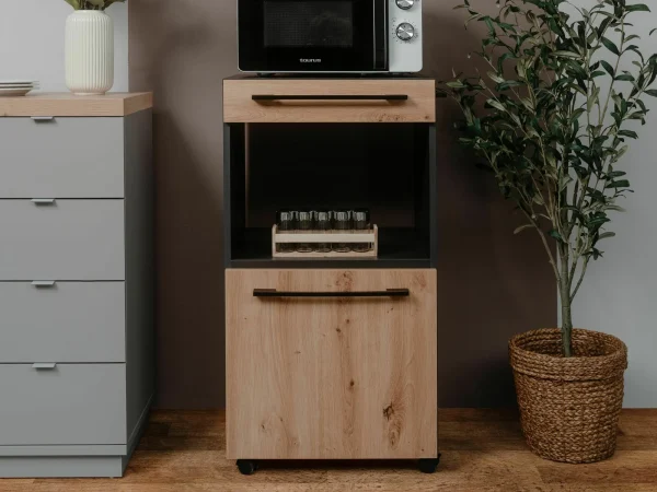 Desserte PALMERIA 1 Porte 1 Tiroir Anthracite/chêne Artisan livraison la plus rapide 3